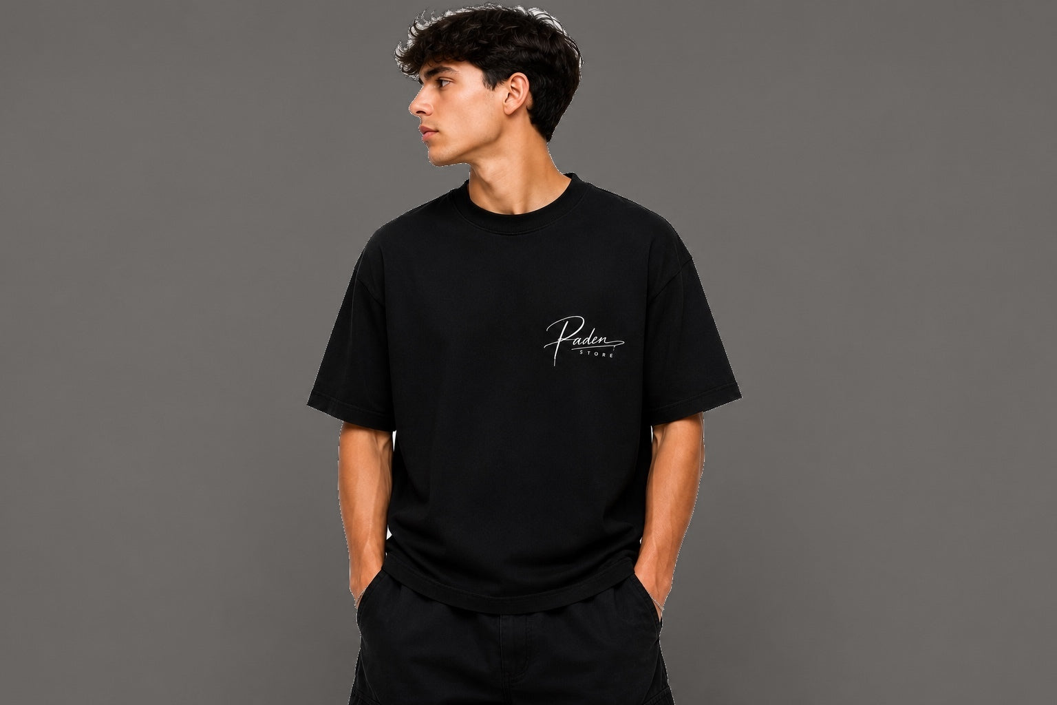 T-shirt noir porté recto